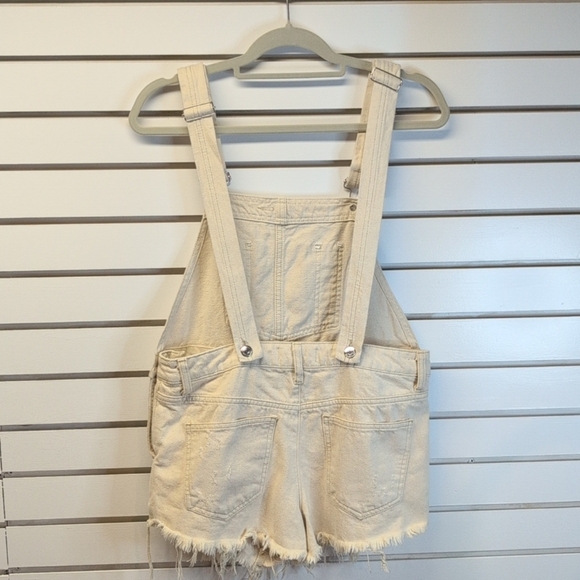 FREE PEOPLE June Shortall Seeded Rinse Cream Overall Romper Western Boho 26 - Picture 5 of 9